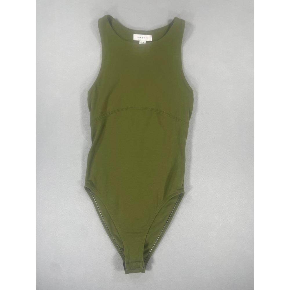 Topshop Womens Olive Green Racerback Sleeveless Bodysuit Size XS